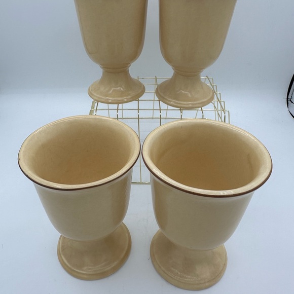 Vintage Pfaltzgraff Set Of 4 Ceramic Wine Goblets Village Pattern 5.25" Tall - Picture 5 of 6